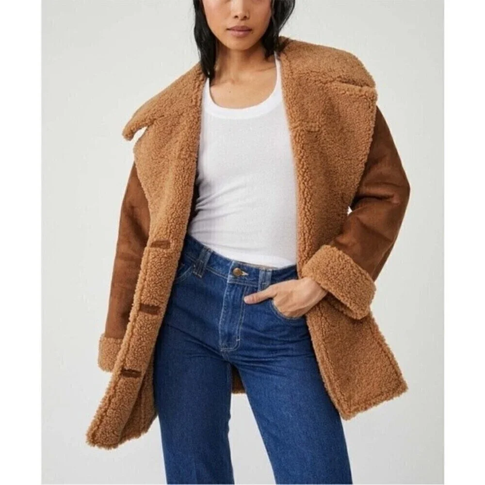Free People Diogo Sherpa Suede Coat / Toasted Almond NWT